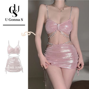 ชุดว่ายน้ำบิกินี่ชุดสวมใส่ชายหาดผู้หญิงเซ็กซี่ดัน3ชิ้น2024สไตล์ใหม่พร้อมปกปิดเอวสูงแขนกุดคอวีแฟชั่นน่ารักประกายระยิบระยับ