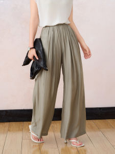 Basic House High Waist Draped Casual Pants Womens Pure Color Loose Wide Leg Trousers Summer Elegant Straight Cut Pants