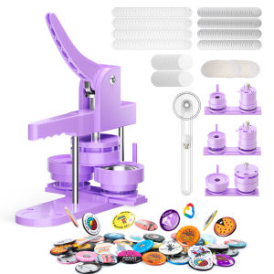 【Local Shipping】Button Badge Maker Machine Different Size Mold 253258mm Mold DIY Badge Pin Maker Machine Kit With 300pcs Badge Parts/Pic/Circle Cutter&AmpPurple