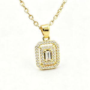 Square Pendant Necklace with Zirconia Jewelry for Women Valentines Day Dinners Romantic Fine Dining Elegant Date Night Outfits