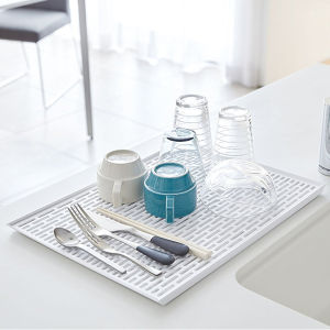 Japanese Style Rectangular Double Layer Plastic Drain Rack Cup Holder Plate Storage Shelf Dining Utensils Fruit Basket Display