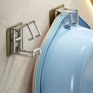 1/2Pcs Stainless Steel Washbasin Hook Multifunction Punch-free Kitchen Bathroom Rack Basin Storage Rack Towel Hanging Holder