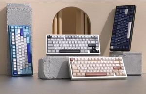 Womier RD75 Pro คีย์บอร์ดแบบกลไกอลูมิเนียมสีเบจไร้สาย75% Qmk/via ชำระคืนได้อย่างรวดเร็ว3โหมดแป้นพิมพ์ที่กำหนดเองสำหรับแล็ปท็อป PC