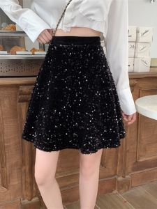 High-Waist Sequined Flared Skirt for Women Plus Size Glittery A-Line Mini Dress Ideal for Autumn and Winter Ideal Workwear
