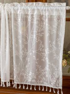 1PC White Embroidered Trimmed Kitchen Window Curtain Semi-Panel Curtain for Kitchen Room Partition Decor