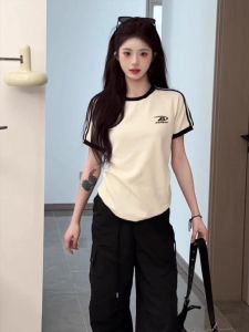 Áo Thun Nữ Tay Ngắn Cổ Tròn Thêu Chữ Thời Trang Mùa Hè Ôm Vừa Vặn Gợi Cảm Áo Thun Nữ Phong Cách Hàn Quốc