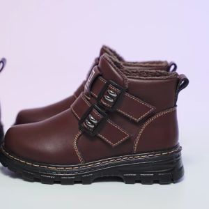 YCHION 2024 Children Boots Autumn And Winter Leather School Boy Shoes Fashion In The Calf Snow Boots Plush Warm Waterproof Kids Martin Boots