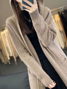 Mid Length Long Length Cashmere Cardigan Womens Hooded Long Sleeves Wool Knitwear Winter New Arrival Hooded Thickened Sweater Coat