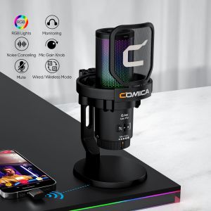 COMICA Ejoy Uni Pro USB không dây Microphone với bộ thu USB-C RGB condenser một phím giảm tiếng ồn Microphone cho streaming/podcasting/ghi âm giọng hát TAP-to-chơi game yên tĩnh mic cho ps5/PC/máy tính/điện thoại