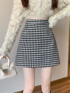 High Waist A-Line Mini Skirt for Women Autumn Winter plus Size Flattering Short Skirts with Check Pattern Commute Style