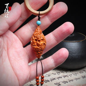Olive-Stone Carving Single Pendant Cut Out Carved Carp Opera Lotus Mobile Phone Pendant Car Keychain Collectables-Autograph Bracelet