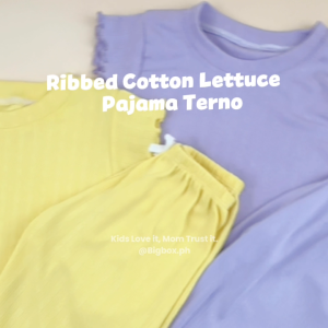 BigboxPH Kids Premium Ribbed Lettuce Trim Tshirt and Pajama Terno Set for Girls 1-8 Years Old