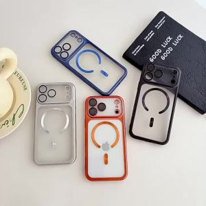 Original Orange Soft Magnetic Clear Phone Case for iPhone 17 Pro Max for Magsafe Wireless Charge Lens Film Protect Plating Cover