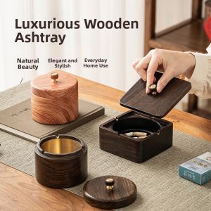 Creative Personalized Retro Chinese Style Ebony Wood Ashtray with Lid Large