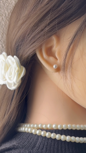 SweetsSparkles ต่างหูแฟชั่น สไตล์เกาหลี MK00015 5.9 mm ต่างหูเกาหลี ต่างหูมินิมอล ต่างหูมุก ก้านเงิน 92.5%