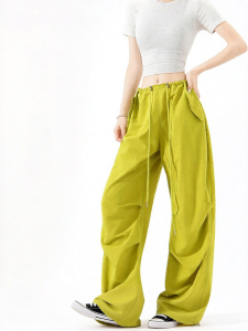 MiiOW | High Waist Retro American Parachute Pants Broad Legged Straight Trousers