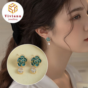 Viviann Original Design Vintage Camellia Flower Earrings High Quality Pearl Earrings Zircon Earrings Original light luxury silver pearl earrings fresh dreamy small ear studs engagement party ladies jewelry