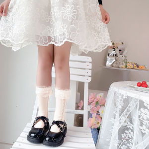 Cute Princess Style Girls Mid-Calf Socks with Lace Butterfly Knots Spring Summer Childrens Fashion Stockings Baby Girls Socks