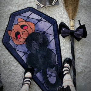 VIKAMA Coffin Shaped Halloween Rug Black Cat Pumpkin Spider Web Non-Slip Mat Bedroom Entryway Goth Home Decor