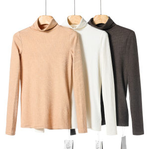 Comfortable High Collar Slim Fit Pure Color Base T-Shirt 17.9% Acetate Fiber Knitted Long Sleeve Spring Season Womens Top