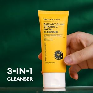 VIBRANT GLAMOUR 3-in-1 Radiant Vitamin C Facial Cleanser Deep Cleansing  Acne Fighting Brightening With Centella Amino Acids and Antioxidant Niacinamide Refined Skin 60g