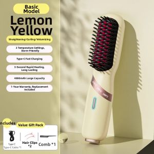 Wireless Portable Hair Straightening Comb Negative Ion Hair Care Charging Brush Two-In-One Curling Iron Flat Iron Brush Combo