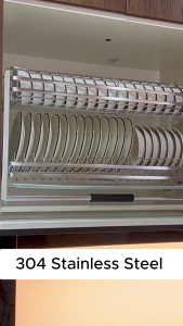 VELRON Aluminium Frame Stainless Steel Pull Down Wall Kitchen Cabinet Dish Rack Plate Bowl Storage Lift Basket Organizer