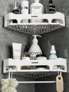 No Drilling Bathroom Triangle Storage Rack Wall Mounted Toilet Shower Corner Shower Room Shelf Simple Style ABS Material