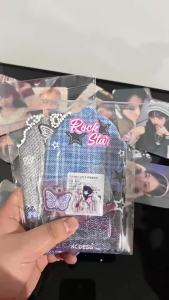 2 Chiếc Denim PVC Photocard Holder Với Hình In Đàn Guitar Bướm Cho Kpop Idol Cards Polaroid Photo Case Collectors Item