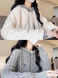 หลวม ผู้หญิง ถัก Ted เสื้อฮู้ด สายสีเทา ถัก เสื้อสเวตเตอร์ ลำลอง สวมใส่ด้านใน ฤดูใบไม้ร่วง ฤดูหนาว Small Size เสื้อท่อนบน ถัก เสื้อหมวก Ted