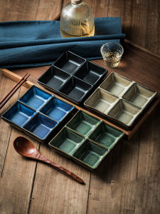 ชามกินจานเล็กสี่ช่องแบบอเนกประสงค์สำหรับเสิร์ฟอาหารจานเล็กและอาหารย่อย ชามกินจานแบบกลวงสำหรับอบไก่และซอส