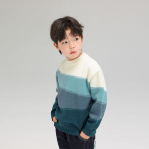 เสื้อสเวตเตอร์ผ้าขนสัตว์หนาสำหรับเด็กชาย ฤดูหนาว 2024 เสื้อสเวตเตอร์ถักนิตติ้งสำหรับเด็กชาย ทรงหลวม แขนยาว ปกกลม ปกติ