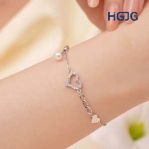 Lắc Tay Bạc Nữ 925 HGJG Hình Trái Tim Đính Đá Cao Cấp Phong Cách Nhẹ Nhàng Nữ Tính Trang Sức Bạc