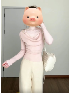 เสื้อถักผ้าขนสัตว์แขนยาวสองชิ้นแบบปลอม สีชมพูและสีขาว เสื้อสวมหัวทรงเข้ารูปเนื้อนุ่ม สไตล์หวาน สำหรับผู้หญิง