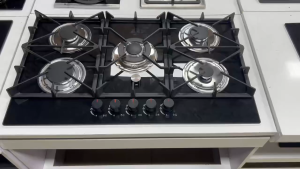 5 Burner Built‑in Gas Cooktop Stainless Steel with Cast Iron Trivet Automatic Pulse Ignition Flame Out Safety Protection for Household Kitchen