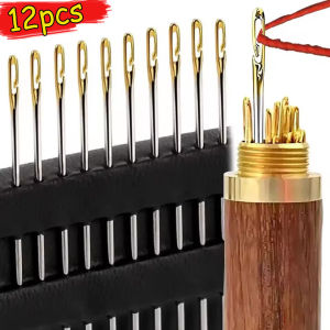 Polocat 12ชิ้นรูเข็มเย็บด้วยมือเข็มเย็บผ้าซ่อนเข็มสำหรับผู้สูงวัยข้างสำหรับใช้ในบ้านงานเย็บแบบไร้เข็มอุปกรณ์เย็บผ้าเครื่องแต่งกายแบบ DIY