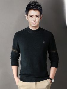 ROMON | Lomond Mens Knitted Sweater Thick Warm Round Neck Woolen Base Shirt Fashionable Urban Style Winter Long Sleeve Slim Fit Knitwear