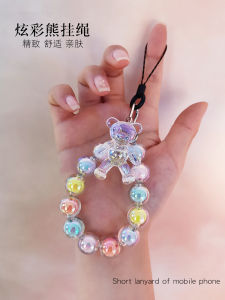 สร้อยคอโทรศัพท์แบบสั้นทำมือ เครื่องประดับโทรศัพท์มือถือ ลูกปัดสีสันสดใส ปลอกป้องกันการสูญหาย สำหรับผู้หญิง วัสดุคริสตัลเทียม