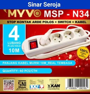 Stop Kontak Kabel 10 Meter 10M 4 Lubang MYVO SNI
