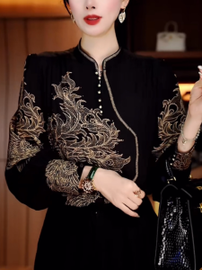 Áo Sơ Mi Cổ Đứng in Hoa Dáng Rộng Thời Trang Xuân 2025 Cho Nữ Áo Lót Dài Tay Chất Liệu Khác Kiểu Dáng Thông Thường Khóa Cài Họa Tiết Hoa