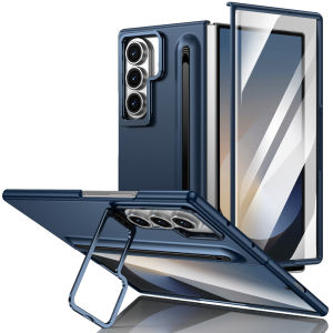 Multifunctional Lens Kickstand Touch Pen Case For Samsung Galaxy Z Fold 7 6 5 4 5G Anti-Scratch Built-in Glass Screen Film Cover