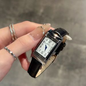 Đồng Hồ Thạch Anh Nữ Hình Vuông Phong Cách Retro Vỏ Bạc Có Thể Đảo Ngược Dây Da Thời Trang Đồng Hồ Đeo Tay Thông Thường 21*36mm Mặt Số Hiển Thị Không Số