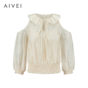 AIVEI | Dotted Halter Lace-Collar Elegant Shirt
