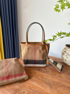 High-End Cotton Linen Tote Bag Set Three Pieces Mother-Daughter Inner Bag Handbag Womens Checkered Underarm Commuter Bag