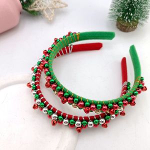 New Red Green Christmas Headband Womens Simple Thin Edges Flannel Jingling Bell Beaded Winding Holiday Hair Accessories