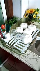 Kitchen Plate Pan Dish Drying Rack Sink Dish Drainer Detachable Rack Organizer Holder for Kitchen Countertop Utensil Holder