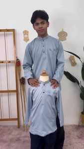 🔸【 Kurta Slim Fit Warna Grey 】Kurta Budak & Dewasa Sedondon Kain Cotton PREMIUM / KURTA RAYA D023K KD / SFPC/ KD SET
