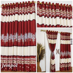 GORDEN hordeng tirai pintu jendela motif RED SAMOA SMOKERING 12 LUBANG