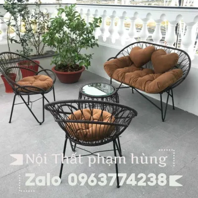 Bàn ghế mây nhựa thư giãn sân thượng giá rẻ