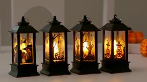 Portable Pumpkin Ghost Castle Lantern Lamp Hanging LED Jack-O-Lanterns Halloween Decoration Party Flame Haunted House Props Gift